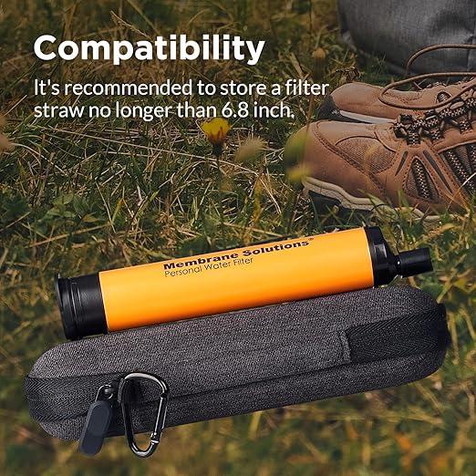 Membrane Solutions Personal Water Filter Straw with an Official Carry Case, Emergency Water Filter and Case Survival, Lightweight Water Purifier with Zip Lock Bag for Camping Hiking Gear(Orange)