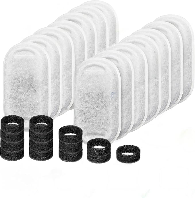 RBAYSALE Cat Water Fountain Replacement Filters - 28 Pack Triple Action With Carbon Filter and Pre-Filter Sponges (14 Filters & 14 Sponges)