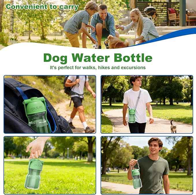 Dog Water Bottle, Portable Leak-Proof Water Dispenser with Drinking Bowl for Dogs and Cats, Travel Puppy Fountain Pet Water Bottle for Hiking Walking Outdoor(A012B-Green)