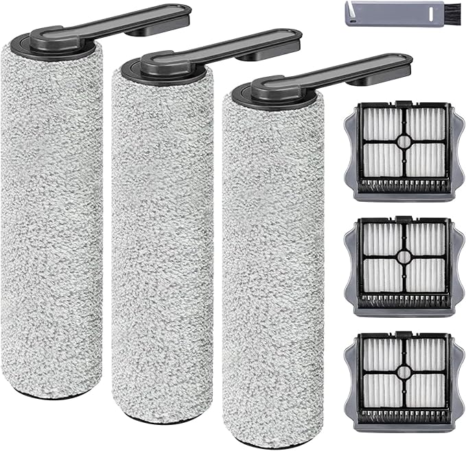 Roller Brush and Filters Replacement Compatible with Tineco Floor ONE S5/Floor One S5 Pro Cordless Vacuum Cleaner,Replacement Parts Include 3 Brush Rollers, 3 Filters - AquaVibe