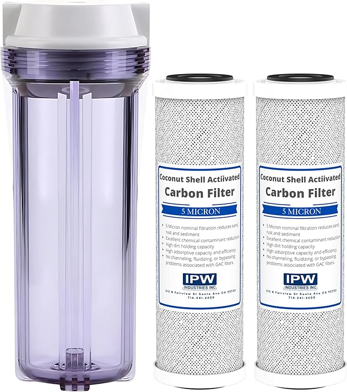 IPW Industries, Inc. - Compatible Water Pur Style Company (CCI-10CLW12) Filter Canister and (CCI-10-Ca) Carbon Block Filters - 1/2" NPT Ports for Water Filtration