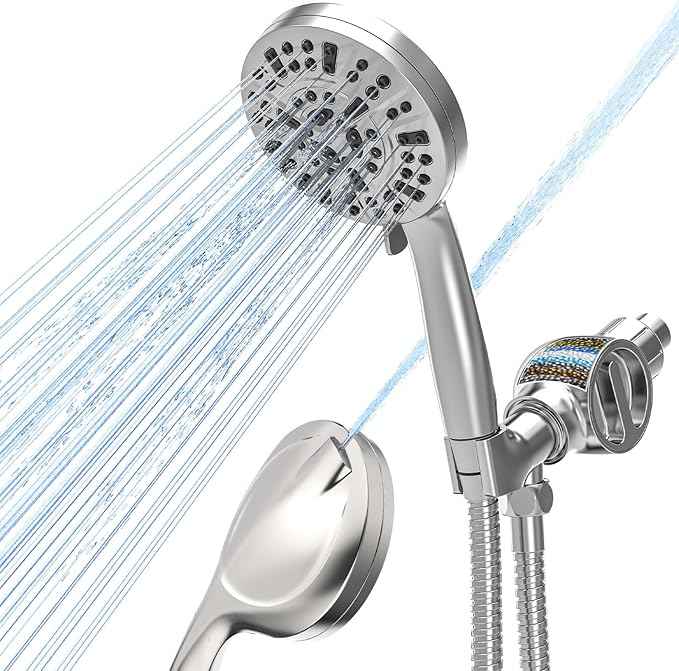 High Pressure Filtered Shower Head with Handheld, 9 Spray Modes 4.7" Shower Head, 59" long hose, 10 Layers Filter for Hard Water, Remove Chlorine, Adjustable Bracket, Chrome