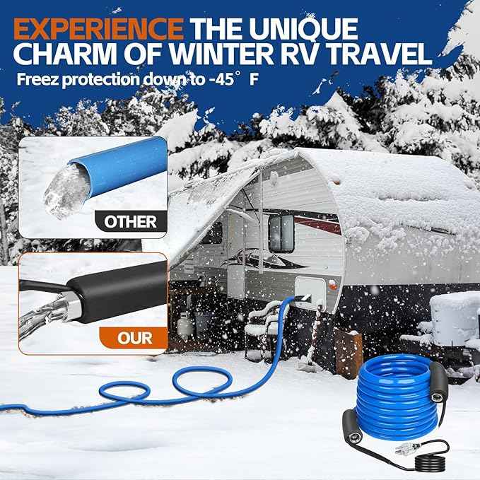 100FT Heated Water Hose for RV,Heated Drinking Water Hose with Thermostat,Lead and BPA Free,1/2"Inner Diameter,Temperatures Down to -40°F Self-Regulating,Blue Appearance