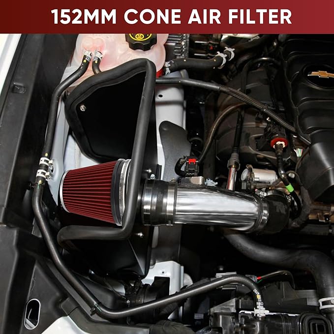 6" 152mm Cold Air Intake Filter Clamp-On Replacement High Flow Inlet Air Filter High Performance Washable Cone Filter 7" Tall Red