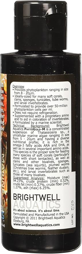 Brightwell Aquatics PhytoGold M - Phytoplankton Suspension for Soft Corals, Clams, Sponges & Their Allies, 125 ml - AquaVibe