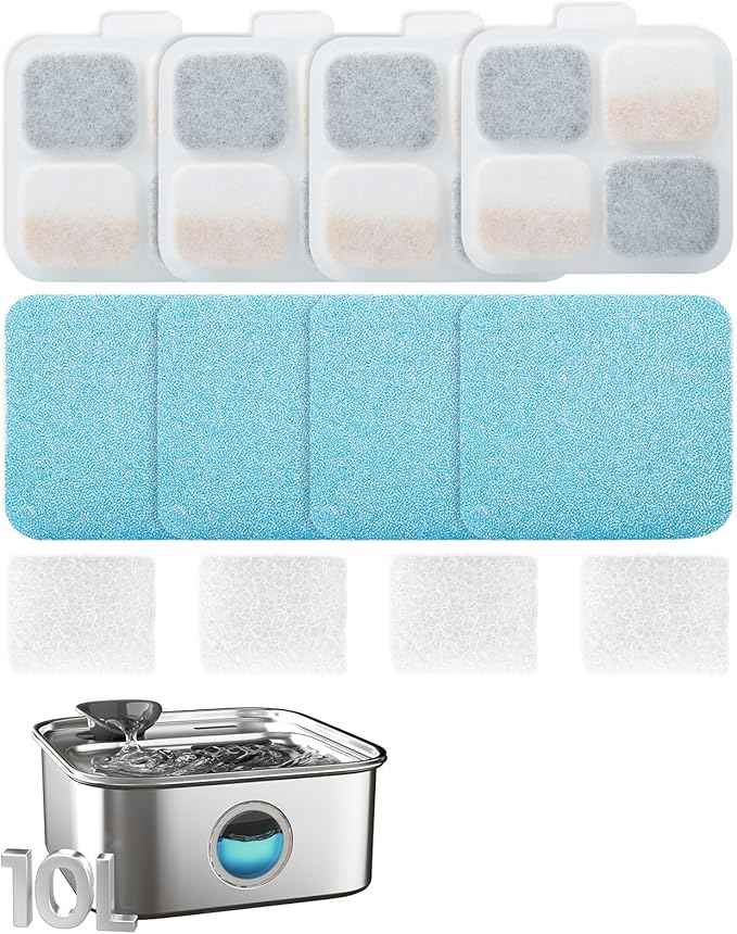oneisall 4Set Filters for for 10L/338oz/2.64Gal Stainless Steel Dog Water Fountain