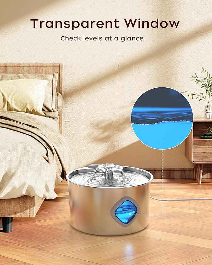 Cat Water Fountain Stainless Steel - 108oz/3.2L Pet Gift Dog Water Dispenser Automatic Silent Cats Dispenser for Drinking Indoor Metal Kitty Spout Fountains with 2 Filters and 2 Sponges