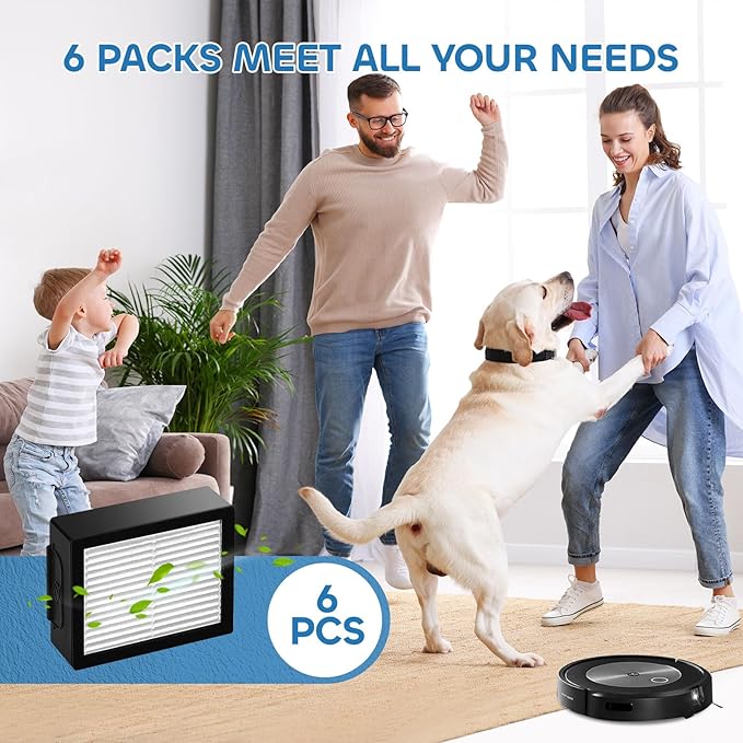 6 Pack Filter Replacements Compatible With i Robot Roomba E I & J Series E5 E6 i1 i1+ i3 i3+ i4 i4+ i5 i5+ i6 i6+ i7 i7+ i8 i8+ NOT for J9, High Efficiency Filter for iRobot Roomba Replacement Parts - AquaVibe