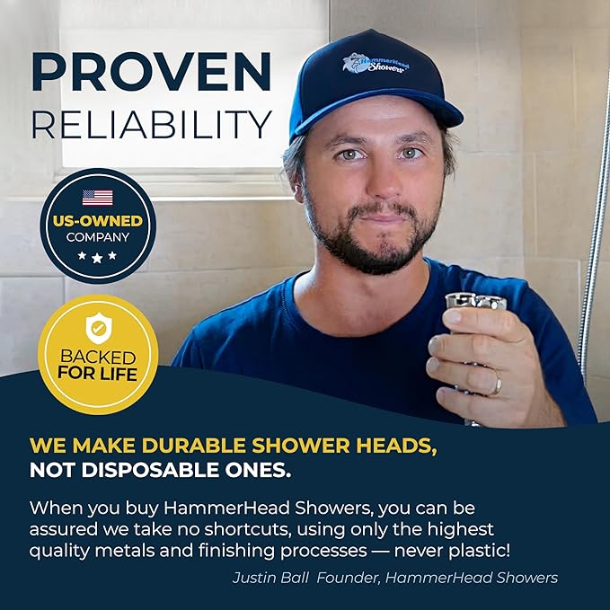 HammerHead Showers® Solid Metal 3-Spray Handheld Shower Head with Long Hose and Holder - MATTE BLACK - 2.5 GPM High Pressure Shower Head with Handheld Sprayer - WIDE, MASSAGE, and MIST Sprays