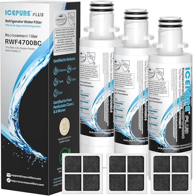 ICEPURE PLUS ADQ747935 NSF/ANSI 53&42 Certified Refrigerator Water Filter, Remove Lead, Replacement for LG LT1000P/PC/PCS, Kenmore 9980, ADQ74793501 ADQ74793502 LMXS28626S and LT120F Air Filter 3Combo