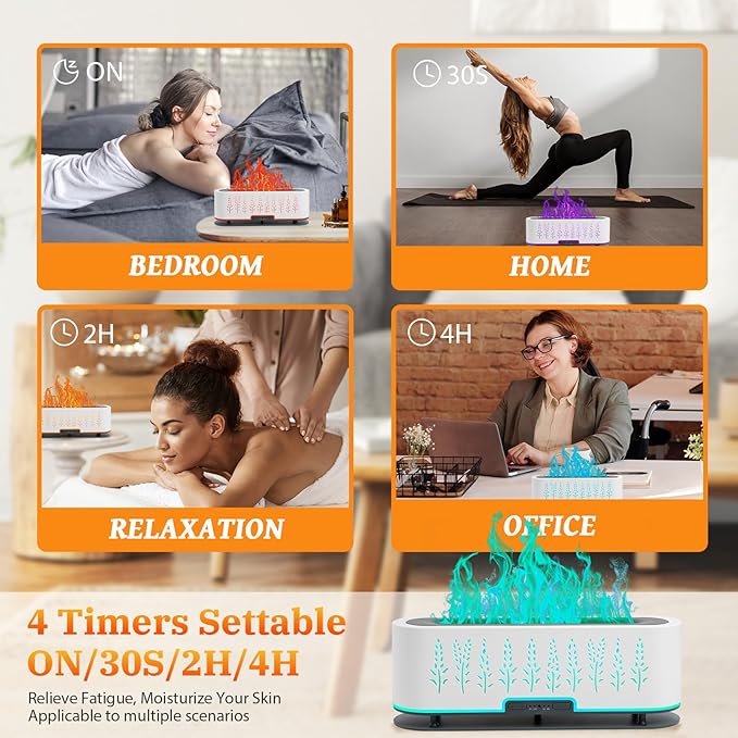 Essential Oil Diffusers, Flame Air Diffuser, 200ml Aromatherapy Diffuser with 2 Mist Mode 4 Timer Up & Waterless Auto-Off Protection for Bedroom Home, Office(White)