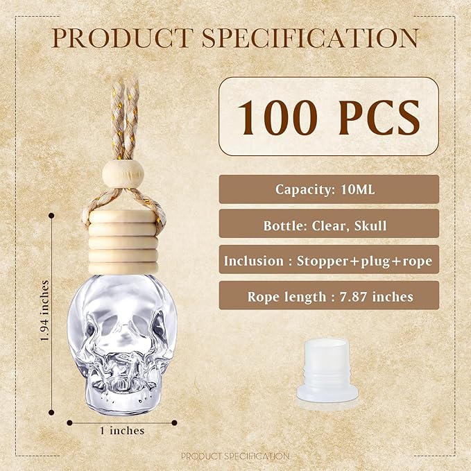 BBTO 100 Pcs Car Air Fresheners Diffuser with Wooden Cap - Empty Aromatherapy Diffuser Clear Fragrance Holder Pendant Hanging Perfume Fresheners for Car Decor (Clear Spooky)