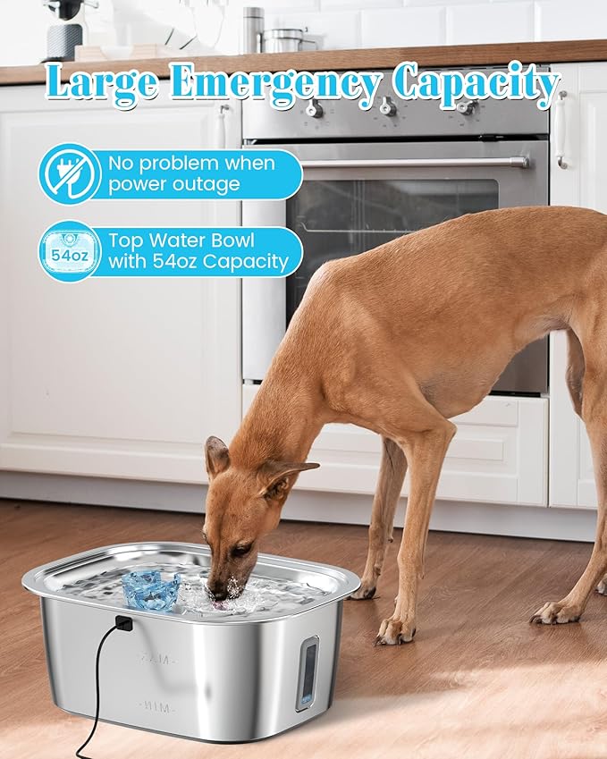Lesotc 3 Galon Stainless Steel Dog Water Fountain for Large Dogs, Pet Water Fountain with 2 Filters, Automatic Dog Fountain Dog Water Bowl Dispenser Indoor, Quiet Pump, Dishwasher Safe