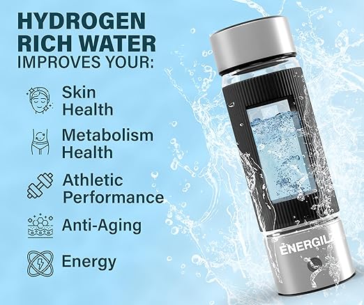 Silver+ Black Hydrogen Water Bottles – 16 oz, SPE & PEM Hydrogen Ionizer Water Bottle, 3000 ppb, Silicone Protection Hydrogen Water Generator