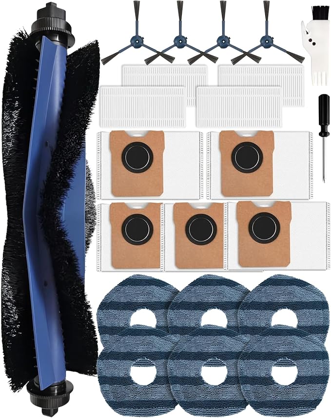 22 Pack Accessories Compatible with Eufy Omni C20 Robotic Vacuum Cleaner Accessory,1 Main Brush, 4 Sweeping Brushes,4 HEPA Filters,5 Dust Bags(Activated Carbon),6 Mop Pads - AquaVibe