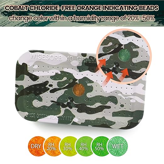 40 Gram Gun Safe Dehumidifier Camouflage, Rechargeable Desiccant Canister Dehumidifier Bags, Reusable Silica Gel Packets Moisture Absorbers for Car, Bathroom, Basement [5PACK]