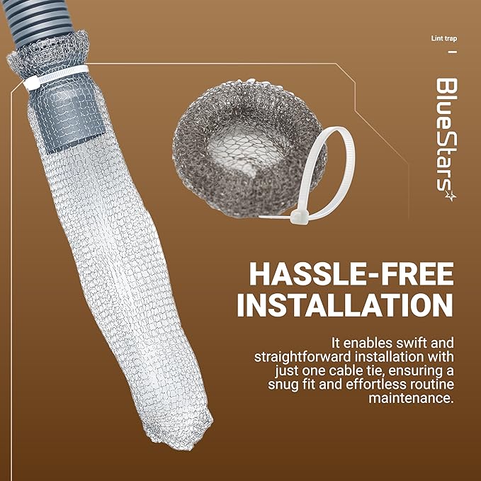 BlueStars 24 Pieces Washing Machine Lint Traps with 24 pcs Cable Ties, Rust-Proof Stainless Steel Mesh Lint Snare Trap for Washer Hose Lint Catchers