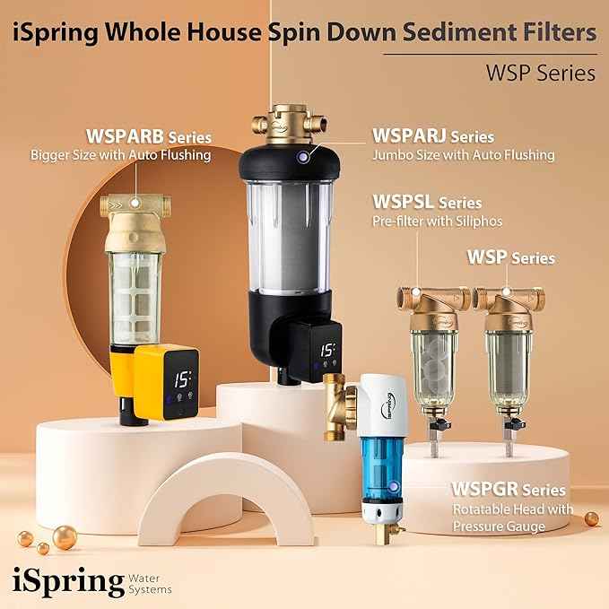 iSpring RCC7AK, NSF Certified 75 GPD, Alkaline 6-Stage Reverse Osmosis System & WSP-50 Reusable Whole House Spin Down Sediment Water Filter, 50 Micron Flushable Prefilter