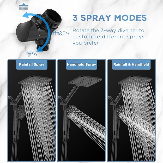 MakeFit Dual Filtered Rain Shower Head Combo, High Pressure Handheld Shower Head with Adjustable Bar - Rainfall Shower Head And Showerhead with Filter for Hard Water - Removes Chlorine