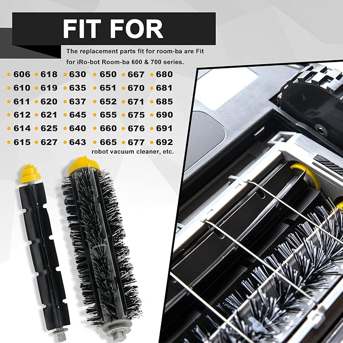 Replacement Brushes Fit for i-Robot Room-ba 600 & 700 Series 614 630 635 640 645 650 660 675 680 690 695 760 770 780 Robot Vacuum Cleaner Includes 3 Sets Bristle & Flexible Beater Brush Kit - AquaVibe