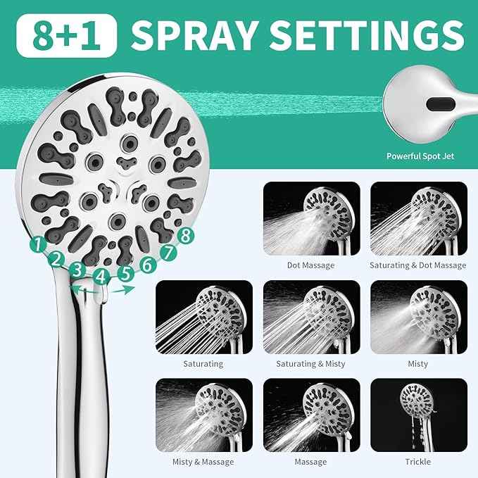 Filtered Shower Head with Handheld Combo, Hard Water Filter Shower Head with 9 Shower Modes, Dual Shower Heads High Pressure, Shower Filters to Remove Chlorine and Fluoride (Chrome)