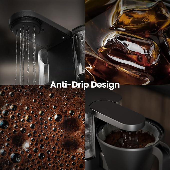 Kismile 8 Cup Drip Coffee Maker Machine, Pour Over Coffee Brew with 3s Instant Heat 197-205℉, Removable Water Tank, Adjustable Flow Control, Deep Cold Brew & Keep Warm 40 Min(Light Grey)