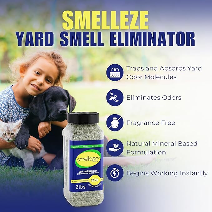 SMELLEZE 2 lb. Yard Odor Eliminator for Dogs – Long-Lasting Turf Cleaner for Pet Urine Outdoor & Poop | Safe for People, Pets, Plants & Planet | Works on Grass, Gravel, Patios & Kennels