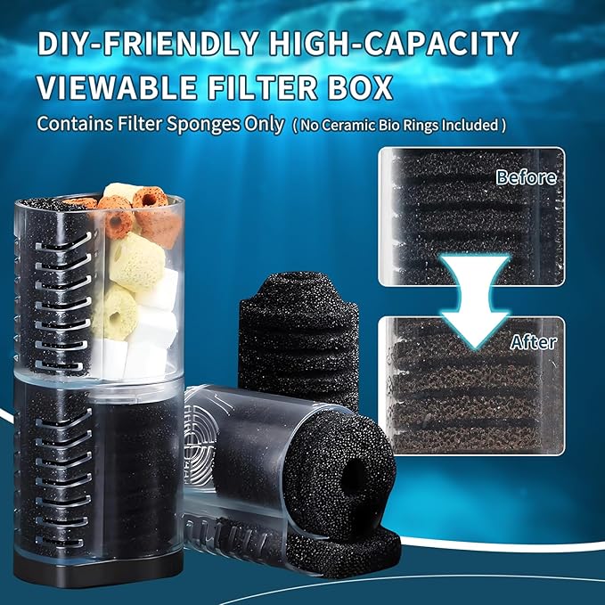 TARARIUM Aquarium Filter 400GPH for 55-200 Gallon Fish Tank, Biochemical Quiet Submersible Internal Powerful Pump Air Supply, Wave Maker 4 in 1, Small Ponds, Saltwater & Freshwater Crystal Clear - AquaVibe
