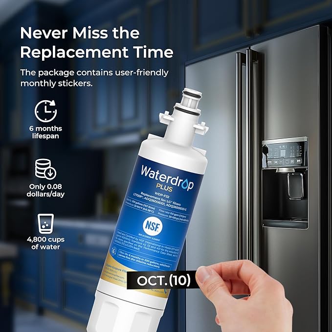 Waterdrop Plus 469690 ADQ36006101 𝐍𝐒𝐅 𝟓𝟑&𝟒𝟎𝟏 Refrigerator Water Filter, 𝐑𝐞𝐝𝐮𝐜𝐞 𝐏𝐅𝐀𝐒, Replacement for LG® LT700P®, Kenmore® 9690, ADQ36006102, WSL-3, FML-3, 2 Pack Package May Vary