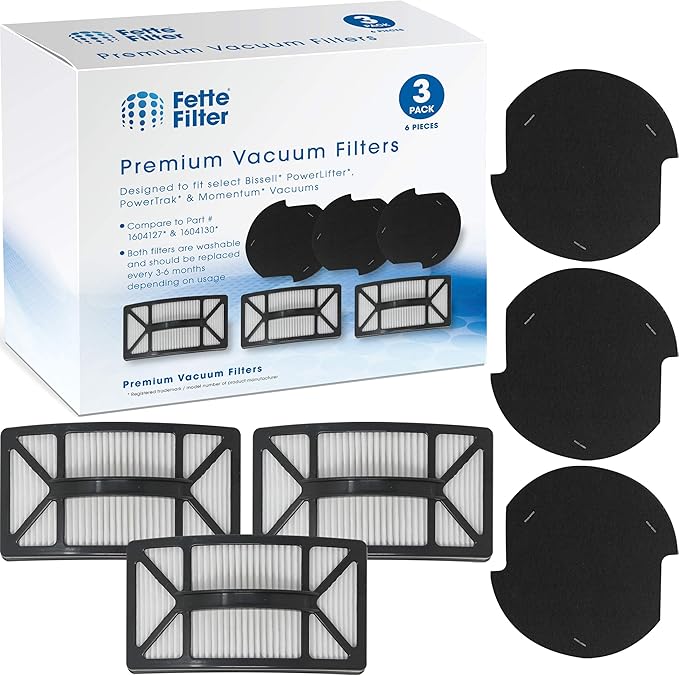 Fette Filter - Premium Filter Kit Compatible with Bissell Powerlifter & PowerTrak Pet Upright Vacuum Cleaners 1790 1793 17931 17939 1793R 1307 1309 1309R 1309W Parts # 1604127 & 1604130. (Pack of 3) - AquaVibe