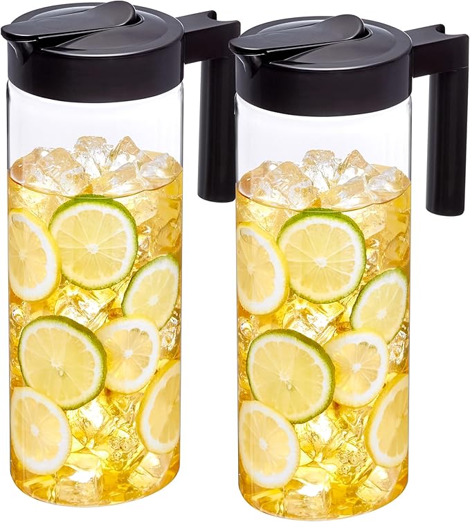 Amazing Abby - Skinny - 2-Pack Tritan Pitcher (64 oz), Unbreakable Plastic Water Pitcher with Lid, BPA-Free, Heat-Resistant, Dishwasher-Safe, Great for Both Iced and Hot Drinks, Black