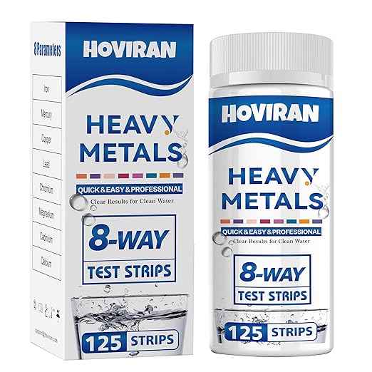 8 Way Heavy Metals Water Test Strips -125 ct Home, Well Drinking Water Testing Kit for Iron, Mercury, Copper, Lead, Chromium, Magnesium, Cadmium, Calcium