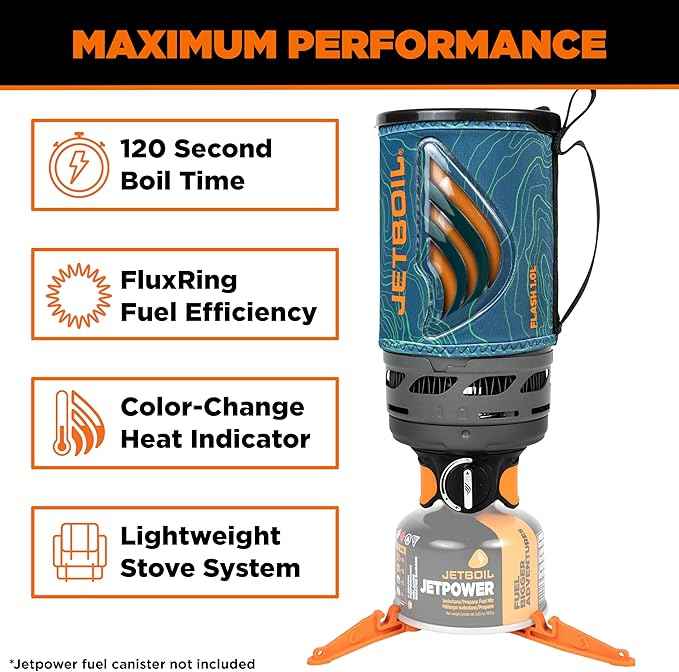 Jetboil Flash Portable Fast Boil Stove for Camping and Backpacking with 1-Step Auto Ignition, Propane/Isobutane Burner with Cooking Cup