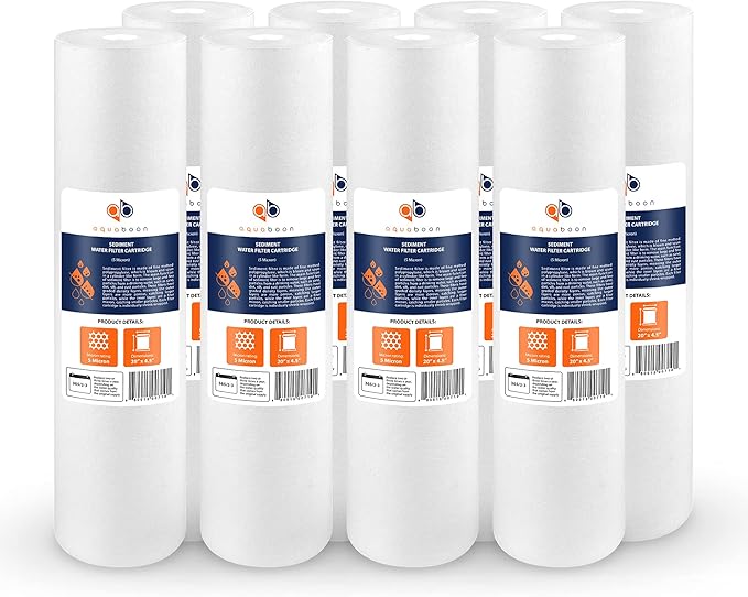 Aquaboon 5 Micron 20 x 4.5 Whole House Sediment Filter Cartridge 20 inch Water Filter Replacement Compatible with DGD-5005-20, FP25B, AP810-2, 8-Pack