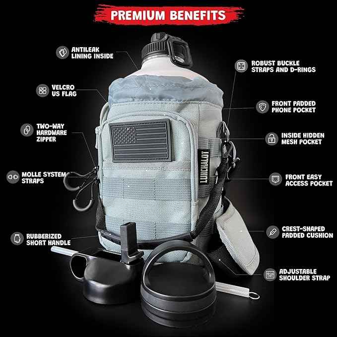 1 Gallon Water Bottle - 128 Oz Insulated Stainless Steel Metal Water Bottle with Holder - Carrying Bag - Spout Handle - Straw Lids - Keep Cold & Hot - White Tactical Flask