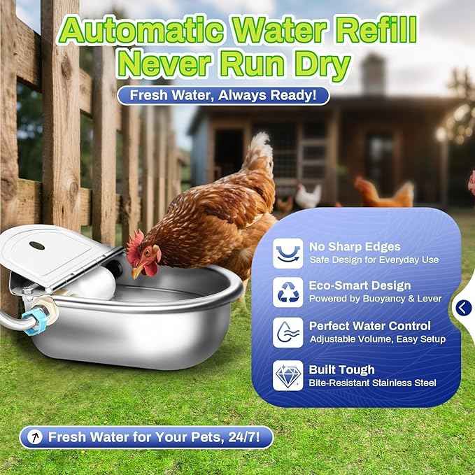 Automatic Animal Drinking Water Bowl with Drain Hole & Float Valve, 71" Extended Pipe, Stainless Steel Waterer Feeder Farm Dog Dispenser Kit Self Filling