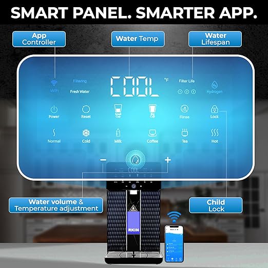 RKIN U1-W App-Enabled 4-in-1 Hot & Cold Countertop Reverse Osmosis Water Filter System – 5-Stage RO + Alkaline Re-Mineralization + Hydrogen-Enriched Water Dispenser with TDS & Counter RO Filtration