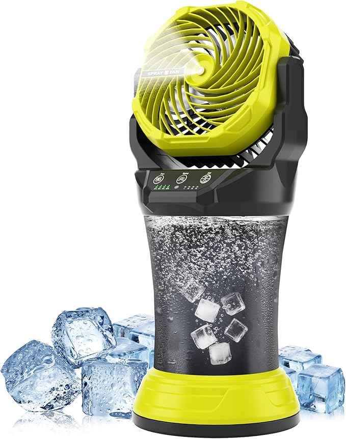AVV Portable Misting Fan with RGB Ambient Light- 2L Water Tank, 4 Speeds & Spray Mist Fan, 30000mAh Rechargeable Misting Fans for Outdoor/Indoor Fans for Camping, Patio, Garden, Black-Green