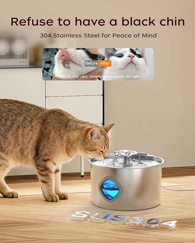 Cat Water Fountain Stainless Steel - 108oz/3.2L Pet Gift Dog Water Dispenser Automatic Silent Cats Dispenser for Drinking Indoor Metal Kitty Spout Fountains with 2 Filters and 2 Sponges