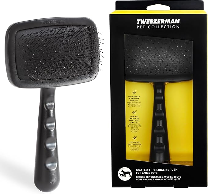 Tweezerman Dog and Cat Slicker Brush for Large Pets, Grooming Brush with Coated Bristles to Prevent Scratching and Ergonomic Handle - AquaVibe