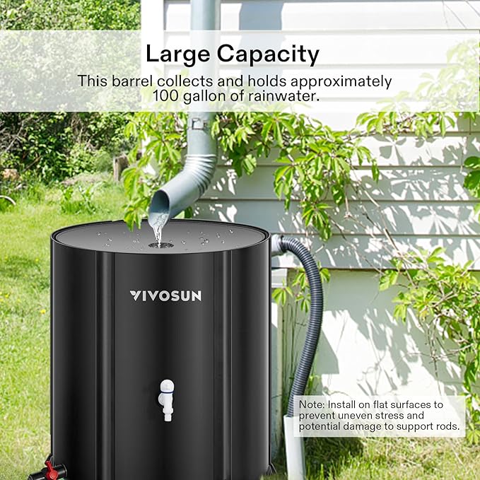 VIVOSUN Collapsible Rain Barrel, 100 Gallon Water Storage Tank with 1000D Oxford Cloth, Portable Rain Collection System Includes Two Spigots and Overflow Kit, Black