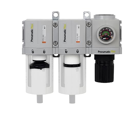PneumaticPlus PPC3C-N02G Compressed Air Drying System- Particulate Air Filter, Coalescing Filter & Air Pressure Regulator Combo 1/4" NPT (High Flow), Poly Bowl with Guard, Manual Drain - AquaVibe