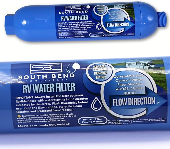 South Bend Components Reverse Osmosis (RO) Camper/RV/Boat/Yacht Water Inline Filter- NSF Certified! Includes ¾” Flexible Hose Protector, Compatible with Camco Water Filter, 40043, 40013, 4004 (2-Pack)