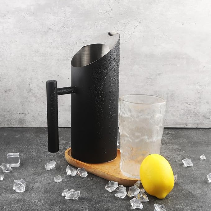 Stainless Steel Water Pitcher Black Metal Pitcher with Ice Guard Cold Drinking Carafe Jug for Juice, Beer, Milk, Ice Tea or Other Beverage by MUGLIO (36oz)