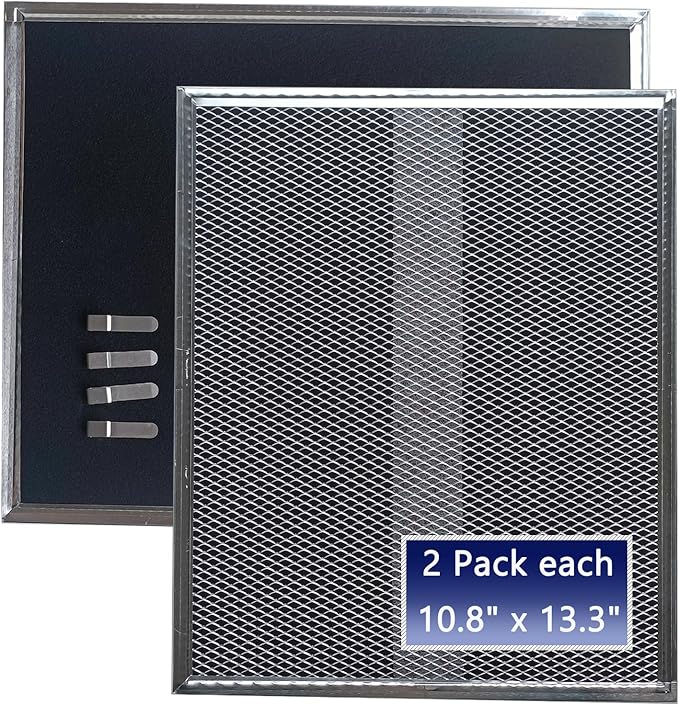 Upgraded S99010308 Range Hood Charcoal Filter Fit Bro-an Nut-one BPSF30 QS WS And GE WB02X10707 S-ears Non-Ducted carbon Replacement Filters Allure Range Hood Filter Size 10.8"x13.3" 2-Pack