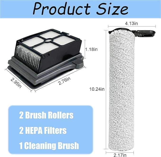 S7 Steam Brush Rollers and Filters, Replacement Parts for Tineco Floor ONE S7 Steam Cordless Wet Dry Vacuum Steam Mop All-in-One, 2 Pack Brush Rolls & HEPA Filters + 1 Pack Cleaning Tool - AquaVibe