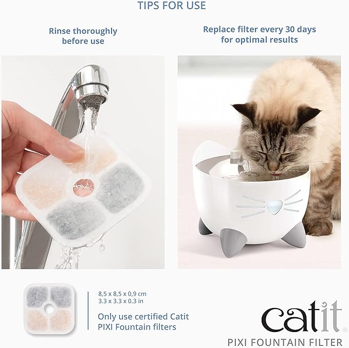 Catit PIXI Cat Drinking Fountain Original Filter, Official Replacement Triple Action Water Filter, 6-Pack, White