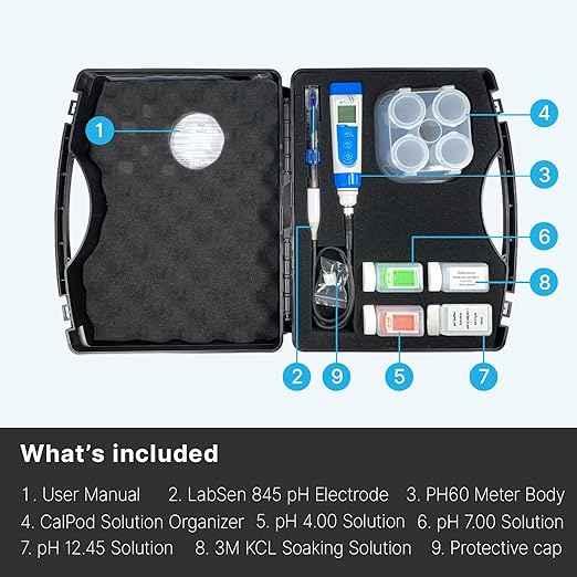 Apera Instruments PH60-SA Handheld pH Meter Tester Kit with LabSen 845 ATC pH Electrode for Lab-Grade pH Measurement in Strong Alkaline or High Salinity Water Solutions