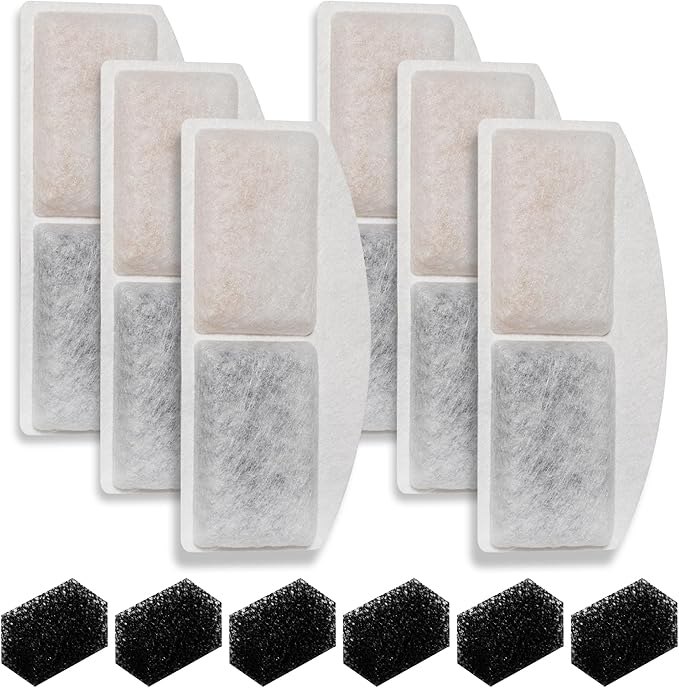 Cat Water Fountain Filter Replacement Compatible with Veken 100oz/3L/0.8GAL Automatic Pet Fountain, Replacement Filters for Cat Dog Water Fountain Dispenser with Pre-Filter Sponges(6+6 Packs)