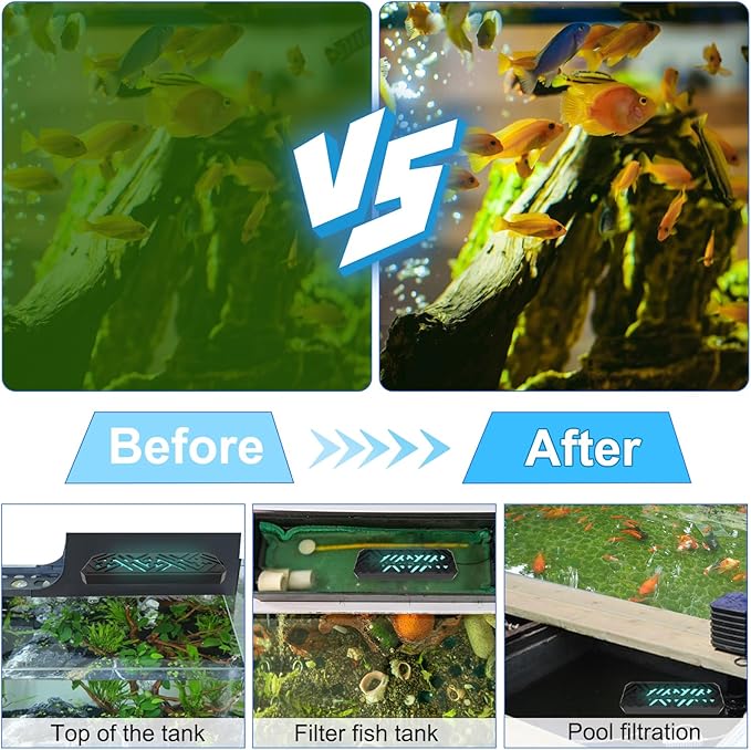 Aquarium Clean Light，22W Submersible Light with Timer,Double Tube Aquarium Water Clean Green Clear Waterproof Clean Lamp for Pond,Swimming Pool